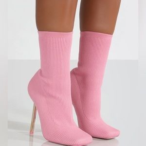 Public Desire SOUFFLE ECRU KNIT STILETTO HEEL SOCK ANKLE BOOT